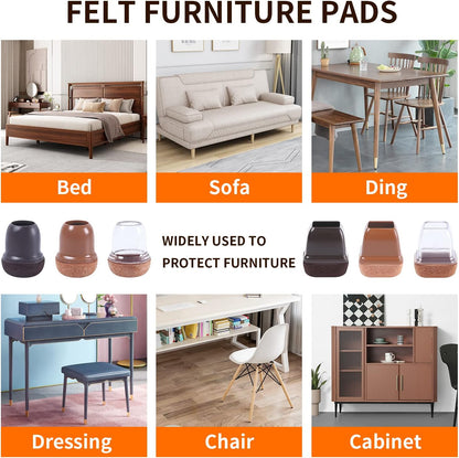 24 PCS Extra Small Silicone Chair Leg Floor Protectors with Felt, Chair Leg Caps, Felt Furniture Pads, Floor Protectors for Chair, Table Chair Leg Covers Cups, No Scratches (Fit 0.5"-0.8", Dark Brown)