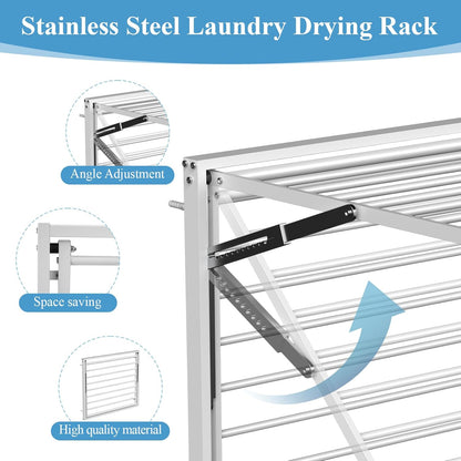 2 Pcs Wall Mount Clothes Drying Rack 26 X 31.5 Laundry Room Organizer Laundry Drying Rack Foldable Stainless Steel Drying Rack Clothing Space Saver Laundry Rack for Hanging Clothes Sock Towel