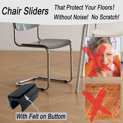 Rectangle U Shaped Chair Leg Tips Caps with Felt Pads,Furniture Feet Protectors Slide Smoothly Glides No Scratches No Noise Protect Hardwood Floors, Fit 19mm(3/4inch) Diameter Tubular Leg (Black 8PCS)