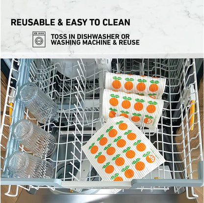 Nordhus Design Swedish Dishcloths, 5 Pack Oranges, Made in Sweden - Reusable, Washable Cellulose Cotton Kitchen Cloths - Replace Paper Towels, Wipes, Sponges, Dish Rags