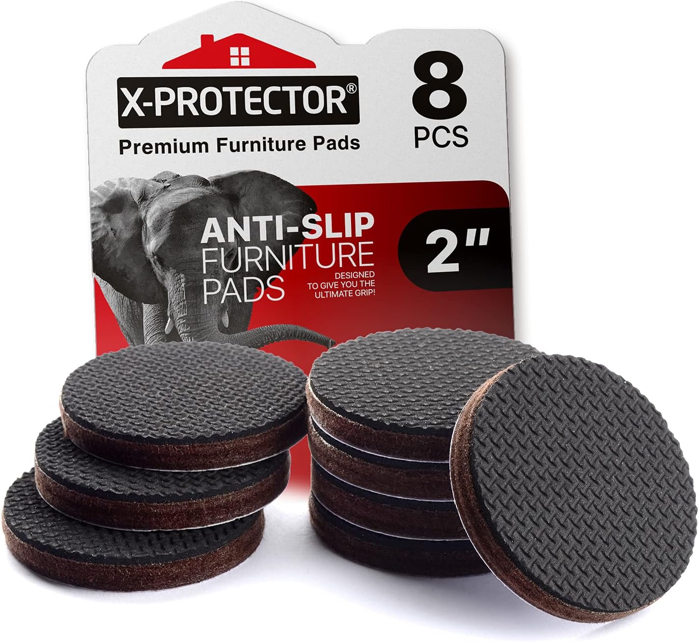 X-PROTECTOR Non Slip Furniture Pads - 8 pcs Premium Furniture Grippers 2"! Self-Adhesive Rubber Feet Furniture Feet - Ideal Non Skid Furniture Pad Floor Protectors - Keep Furniture in Place!
