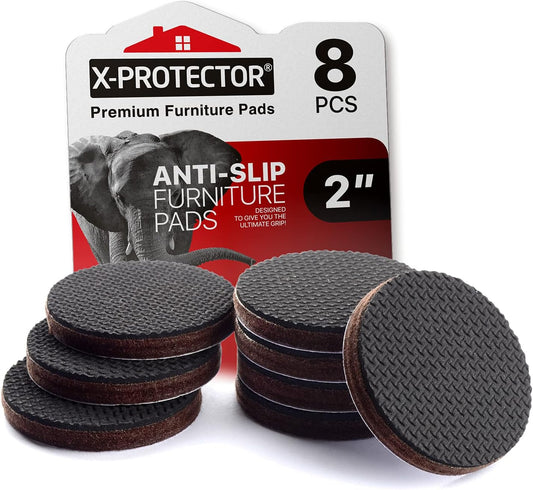 X-PROTECTOR Non Slip Furniture Pads - 8 pcs Premium Furniture Grippers 2"! Self-Adhesive Rubber Feet Furniture Feet - Ideal Non Skid Furniture Pad Floor Protectors - Keep Furniture in Place!
