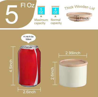 Sweejar Kitchen Canisters Ceramic Food Storage Jar, Stackable Containers with Airtight Seal Wooden Lid for Serving Ground Coffee, Tea, Sugar, Spice and More - 5 Fl Oz(Beige)