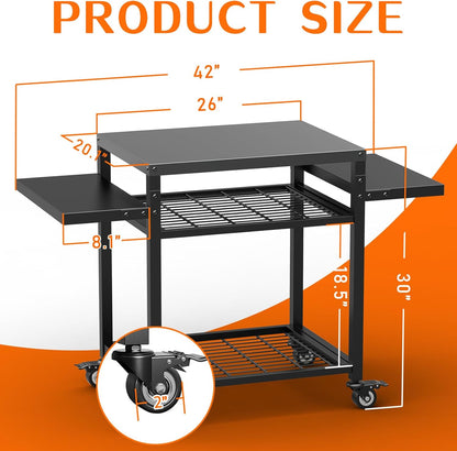 Outdoor Grill Table, Movable Grill Cart for Blackstone Griddle, Pizza Oven Stand for Onni, Kitchen Cooking Prep Table BBQ Cart for Party, Bar, Camping