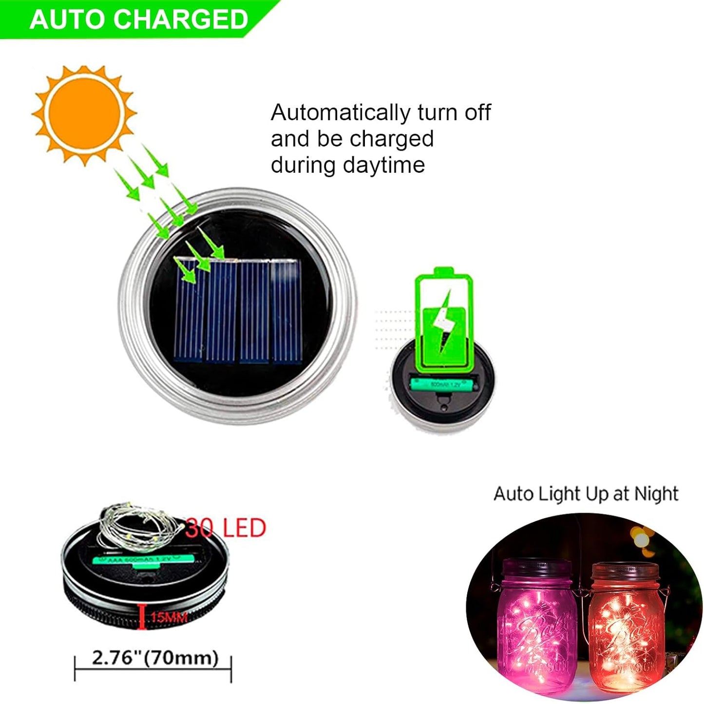 ZNYCYE Mason Jar Solar Lights for Outside, 12 Pack 30LED Fairy Firefly Lights Mason Jar Solar Lids Outdoor Waterproof String Lights with Hangers(NO Jars) for Patio Garden Yard Lawn Decor(6 Colors)