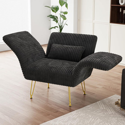 Txtin's Comfy Accent Chair Reading Chair for Bedroom Cozy Wing Arm Living Room Single Sofa Chair with Angle Adjustable Arms Black Corduroy Easy Assembly