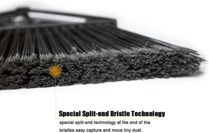 Heavy Duty Broom Outdoor and Indoor, 2 Pack Commercial Angle Brooms with Longer Handle, Perfect Black Broom for Garage, Kitchen, Courtyard, Restaurant