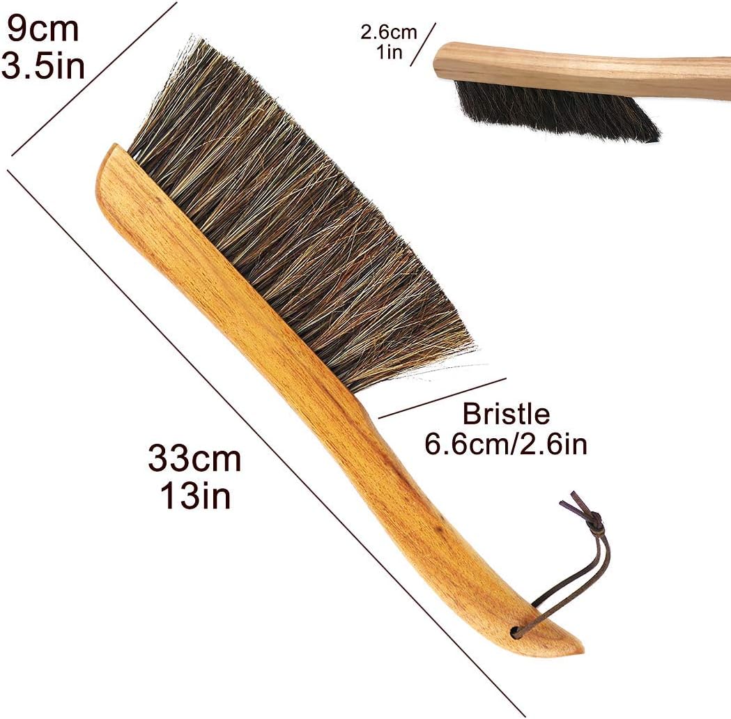 Counter Brush for Drafting, Patio, Bed, Fireplace, Woodworking, Outdoor Furniture Cleaning, Horsehair Shop Bench Brush, Wood Hand Broom Brush, 2 Microfiber Cleaning Cloth Included