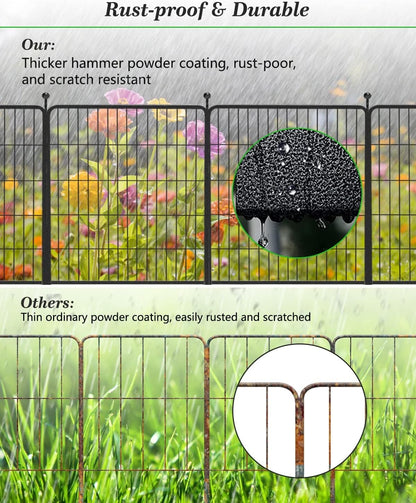 Decorative Black Metal Fencing Garden Fence with Gate, 4.5ft(L) 32in(H) 2 Fence Panels No Dig Fence Rustproof Animal Barrier Fence Temporary Dog Panels Fencing Outdoor