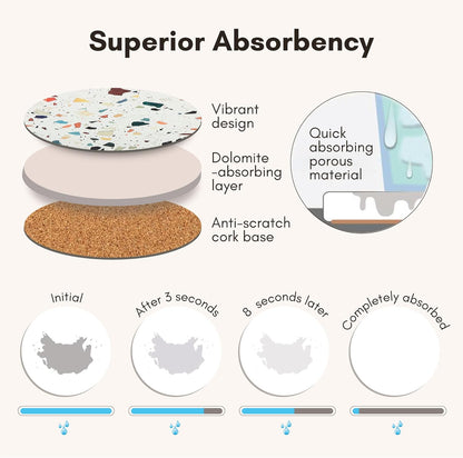 Terrazzo Drink Absorbent Coasters with Holder Set of 6, Ceramic Coaster for Drinks, Coffee Table Decor, Water Absorbing Stone Coaster for Drinks (Mosaic)