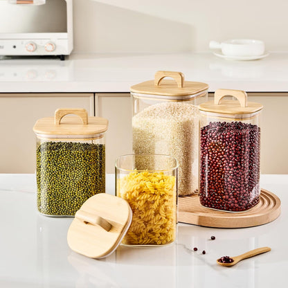 Sweejar 1 qt Glass Food Storage Containers with Lids, Coffee Container for Ground Coffee, 32 oz Glass Jars with Bamboo Lids, 2 Pack