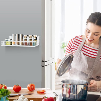 Magnetic Shelf for Fridge Magnetic Basket Organizer Wire Mesh Magnetic Holder Magnet Shelf Accessories for Office Kitchen Classroom Storage,White, 13.77" x 5.11" x 1.7"