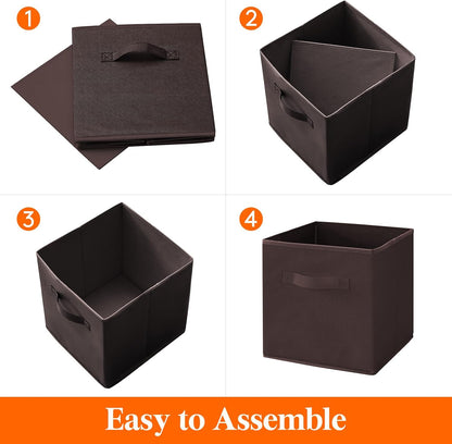 Lifewit 12 Packs Storage Cubes, 11 Inch Cube Storage Bins, Foldable Decorative Fabric Storage Baskets for Organizing Home Organizers with Handles for Shelves, Closet, Brown