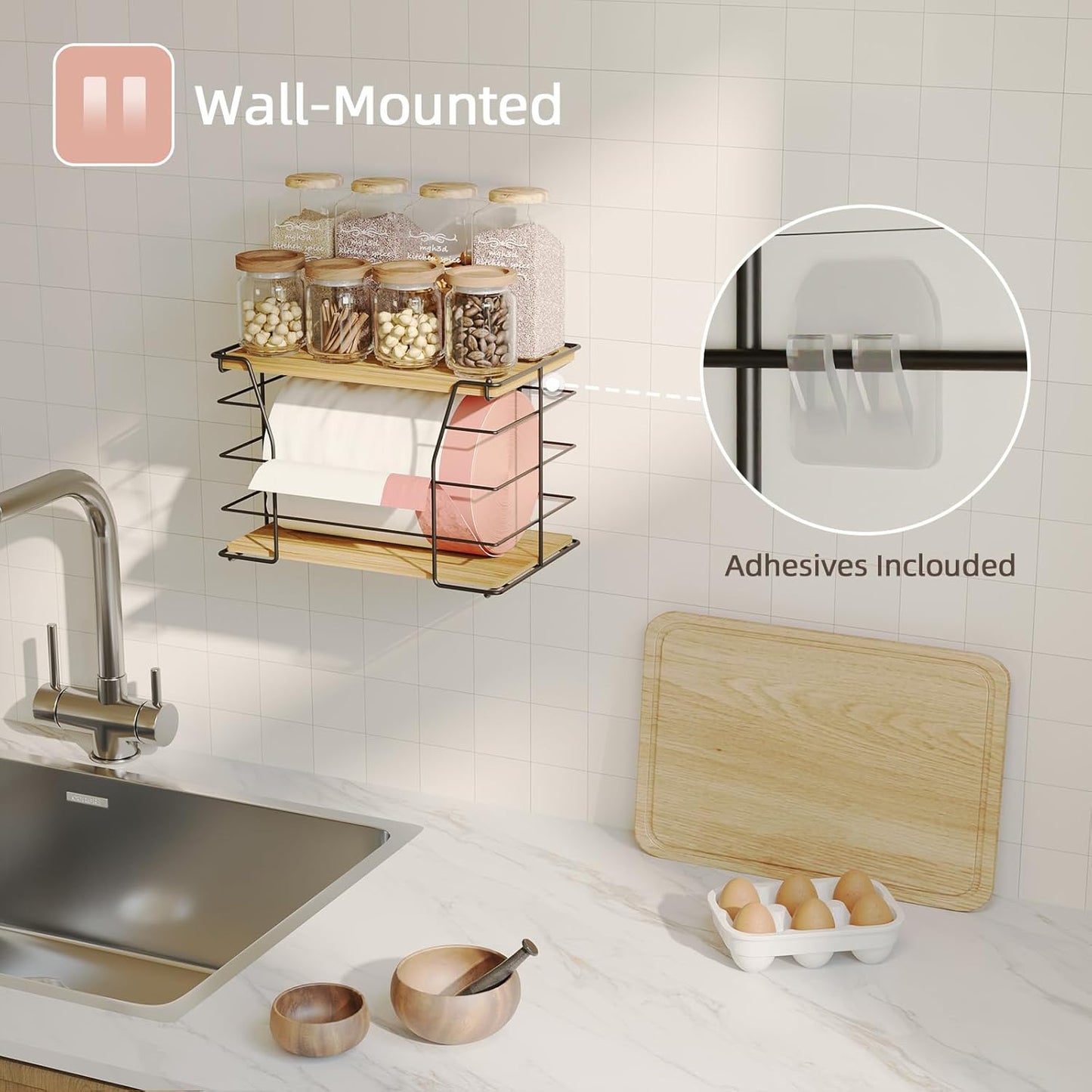 Large Trash Bag Holder, Wall Mount Grocery Bag Holder with Lid, Suitable for Garbage Bags 13 Gallons,Stackable Storage Laundry Kitchen Organizers for Countertop Organization, No Drill