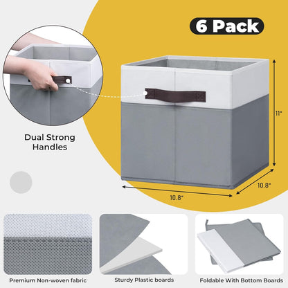 Criusia Storage Cubes -11 inch Closet Organizers and Storage Bins for Clothes -6 Pack Fabric Storage Baskets for Shelves, Cube Organizer/ Toy Storage Organizer/ Dorm Room Essentials/ HouseWarming Gift