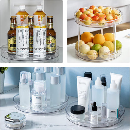 URALFA 2 Tier Lazy Susan Turntable, 9 Inch Clear Tiered Lazy Susan Organizer, 360 Rotating Spinner Organizer for Kitchen, Pantry, Counter, Sink