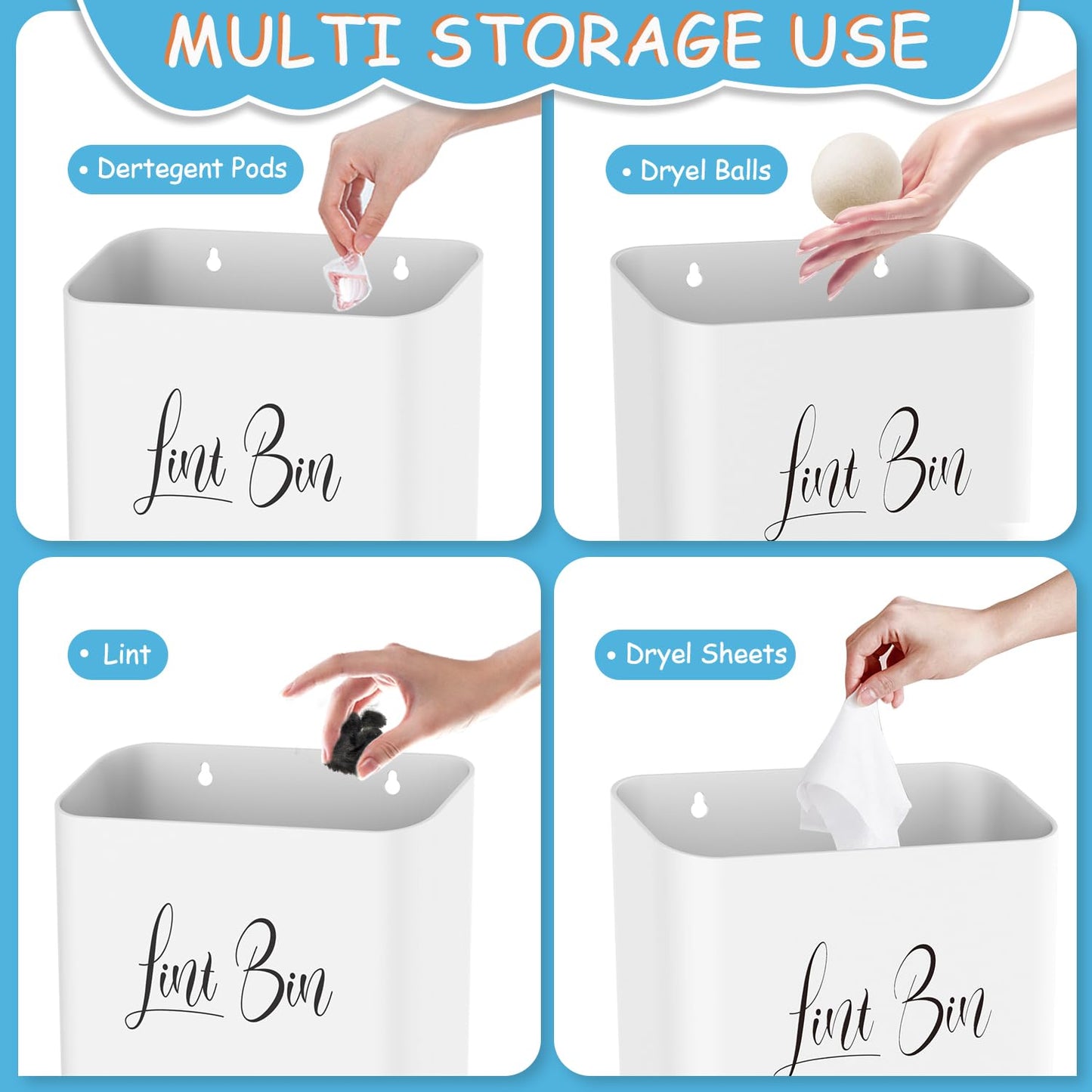 Sealegend Magnetic Lint Bin for Laundry Room with Dryer Lint Brush, Wall Mounted Trash Can Space-Saving Laundry Organization and Storage, White