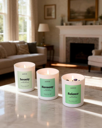 AOOVOO Calm Candles Set for Women - 4 Pack Candles for Home Scented, 28 oz 200 Hour Burn, Aromatherapy Candle with Crystals, Lavender Calm/Jasmine Serenity/Water Lily Pear Harmony/Patchouli Balance