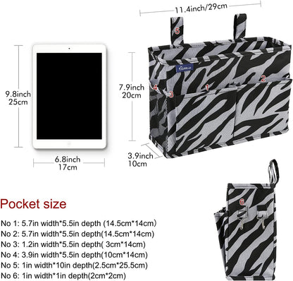 Surblue Caddy Hanging Organizer Bedside Storage Bag for Bunk and Hospital Beds, Zebra, Small