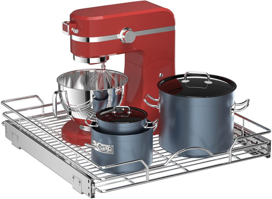 OCG Pull Out Cabinet Organizer (18" W x 21" D), Pull out Drawers, Cabinet Pull Out Shelves for Base Cabinet Organization in Kitchen Bathroom Pantry, Bottom Mount, Chrome Finish