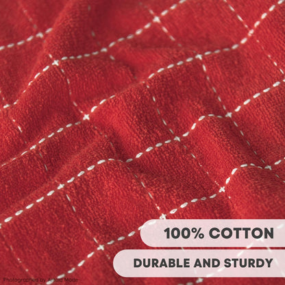 Artoid Mode Checkered Designed Cotton Beige Red Terry Kitchen Dish Cloths, 12x12 Inch Soft Absorbent Quick Drying Cleaning Kitchen Rags Set of 6