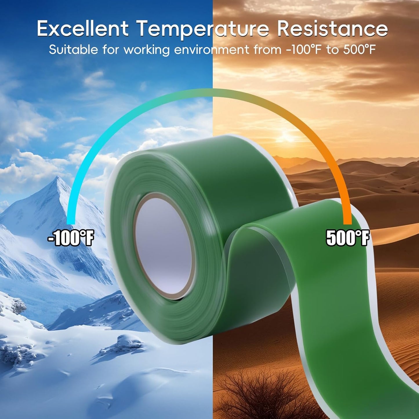 Self Fusing Silicone Tape 2 Rolls 1 in x 10' Green Waterproof Rescue Tape Rubber Leak Silicone Self-amalgamating Tape for Plumbing, Sealing Pipes, Hose Repair, Outdoor Coax and Tool Fixation