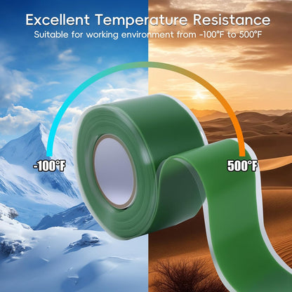 Self Fusing Silicone Tape 2 Rolls 1 in x 10' Green Waterproof Rescue Tape Rubber Leak Silicone Self-amalgamating Tape for Plumbing, Sealing Pipes, Hose Repair, Outdoor Coax and Tool Fixation