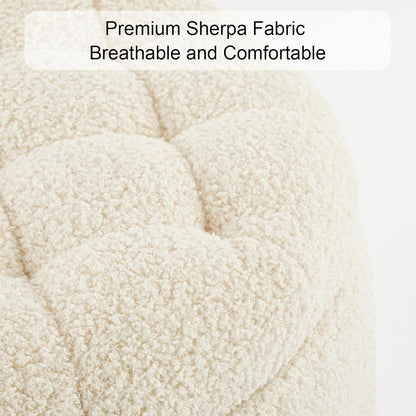 Furniliving Modern Round Storage Ottoman,Button Tufted Ottoman Foot Stools Ottoman Footstool with Removable Lid Storage Ottomans for Living Room, Bedroom, Makeup Room，Sherpa, IvoryWhite