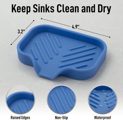 Zulay Kitchen Small Silicone Sponge Holder (4.9x3.3”) – Space-Saving Sink Organizer Tray for Sponge, Soap, Brush & More – Compact Non-Slip Dish for Kitchen & Bathroom (Provence Blue)