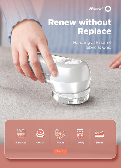 Bymore Fabric Shaver, Lint Remover, Lint Shaver Defuzzer Sweater Shaver for Clothes and Furniture with AC Adapter Pill Fuzz Remover-White