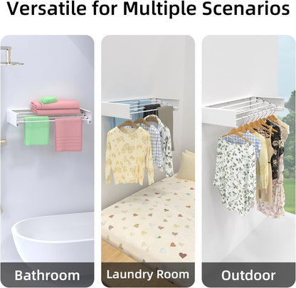 Wall Mounted Drying Rack for Laundry 23.6'', Folding Drying Rack Clothing Wall Mount with 4 Rods, Space Saving for Indoor Outdoor Bathroom Balcony (White, 23.6'')