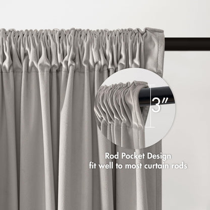 MIULEE Silver Velvet Curtains Thermal Insulated Blackout Curtain Drapes for Bedroom Living Room Darkening 96 Inches Long Curtains Panels Rod Pocket Set of 2