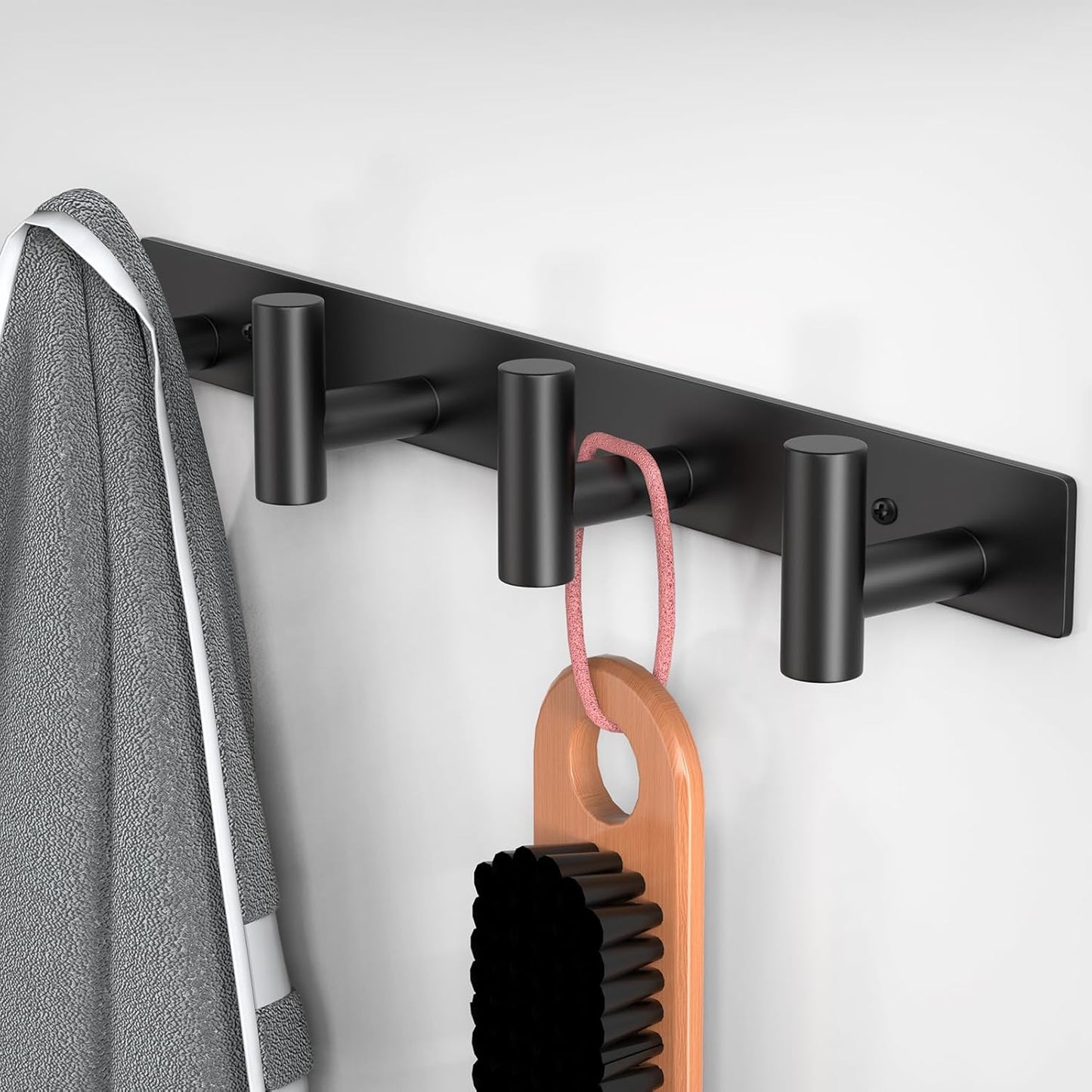 PMMASTO Coat Rack Wall Mounted, 4 "T Shaped Wall Hooks for Hanging, Heavy Duty Stainless Steel Coat Hook Rail for Hat Towel Robes in Bathroom Kitchen Mudroom Entryway (Black, 2PC)