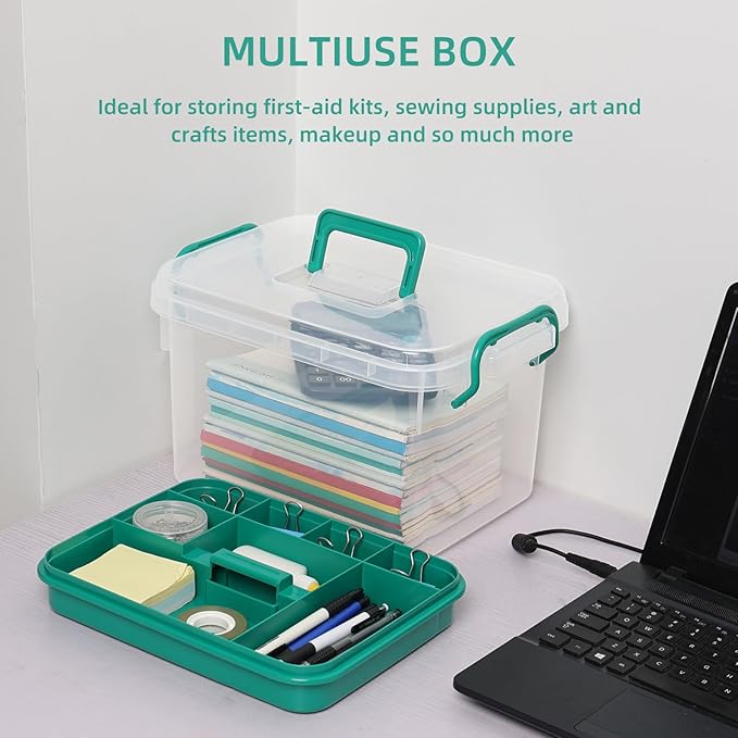 Medical Box, Plastic First Aid Storage Box, Emergency Supplies Medicine Organizer with Handle/Detachable Tray, Clear