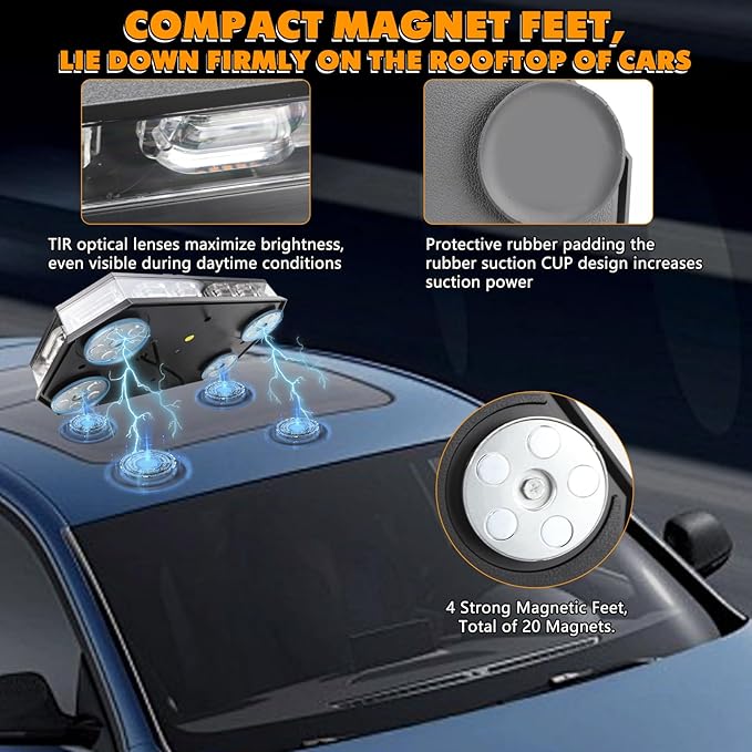 14 Inch 20 Modes 102LED Rooftop Magnetic Strobe Lights, Emergency Traffic Warning Flashing Beacon Light Bar with Controller for Trucks, Cars, Vehicles and Snowplows, Amber/White