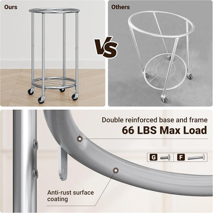 ELYKEN Laundry Hamper with Wheels, 110L Rolling Laundry Basket, Round Laundry Cart with Steel Frame and Removable Bag, 4 Casters and 2 Brakes, Dirty Clothes Hamper for Hotel, Home, Closet, Dorm, Gray