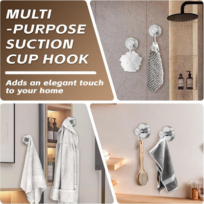 Reusable Heavy Duty Suction Cup Hooks for Kitchen/Bathroom/Shower - Wet-Proof Hooks for Towels, Robes, Loofah&Wreaths/No Drill Mounting on Glass, Tile, Metal (4, Brushed Nickel)