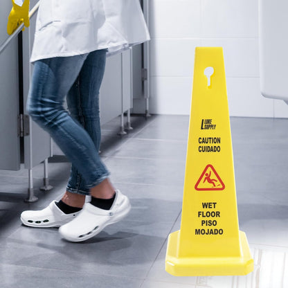 MATTHEW CLEANING 6 Packs 36” Caution Wet Floor Safety Cones for Indoors and Outdoors,Bright Yellow Caution Wet Floor Sign,4-Sided Bilingual Signs,Avoid Fall & Slip Accident