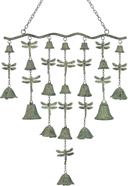 Dragonfly Wind Chimes for Outside, Large Strung Verdigris Windchimes with Wrought Iron Bell for Garden, Patio, Porch Outdoor Decor, Memorial Sympathy