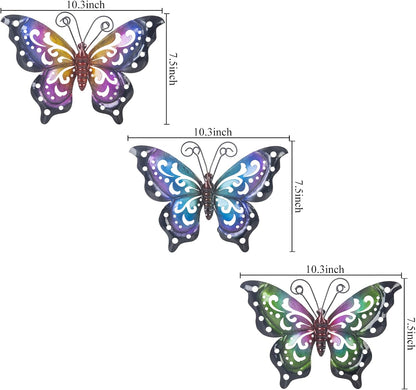 3 Pack Metal Butterfly Wall Art Outdoor Decor, Butterflies Spring Wall Sculpture Hanging Metal Wall Decorations for Garden, Patio, Fence, Yard, Living Room, Bedroom