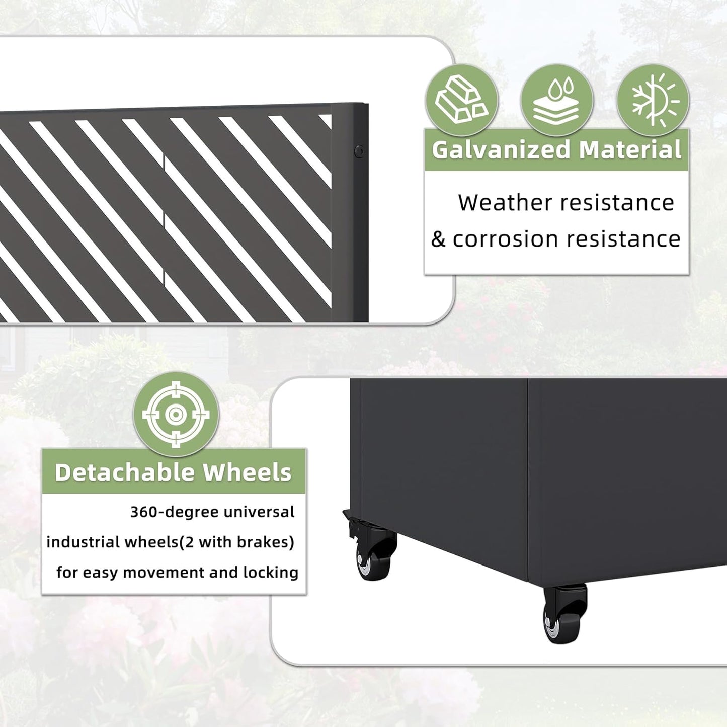 Casaphoria Metal Raised Garden Bed with Trellis and Wheels, 72"x47"x16" Planter Box for Climbing Plants, Vegetables & Vines, Features Drainage Holes and Privacy Screen, Black(Parallel&Louvered)