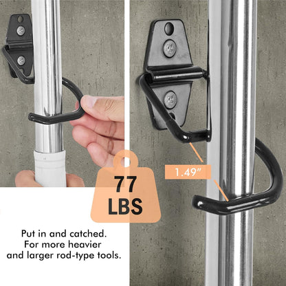 LIGHT DUST Broom Holder Wall Mount - 6 Pack Tool Hangers Garage Wall Hanging Organizer - Heavy Duty Metal Large S Hooks for Mop Shovel Rake Shed Garden Lawn Yard Handle Tools Organization (Black)