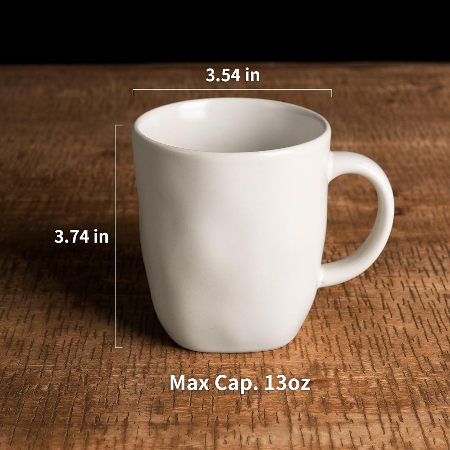 famiware Coffee Mugs Set of 4, Ocean Square 13oz Coffee Cup Set with Handle for Cocoa, Milk, Hot Chocolate, Tea, Water, Stoneware Cups for Kitchen, Microwave and Dishwasher Safe, Matte White