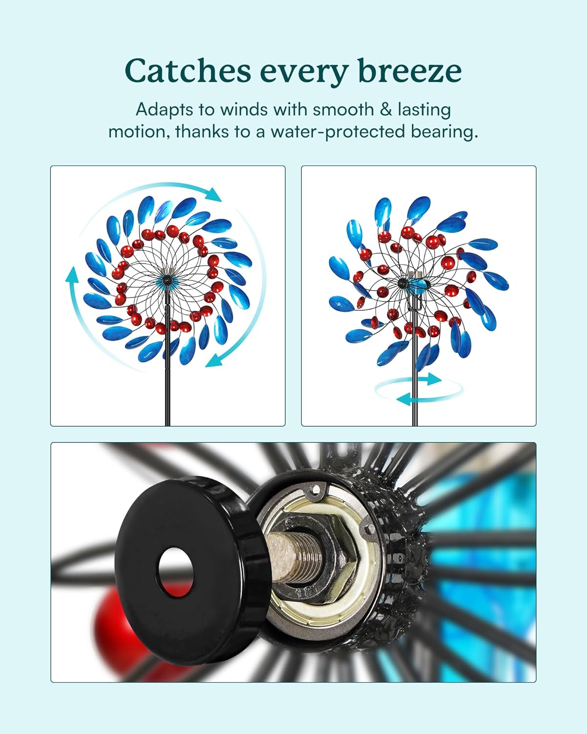 Solar Wind Spinners Outdoor, Colorful Large Garden Wind Spinners with Stake, Lawn Decor Windmill for Yard, Patio, Backyard (24'' W x 88'' H)