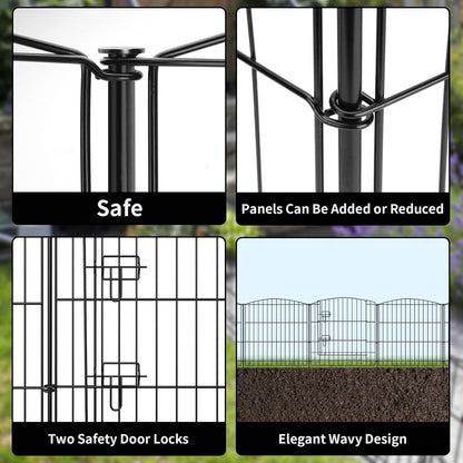 INJOPEXI Garden Fence 12 Panels 23.6ft (L)×24in (H) Decorative Garden Fences with 11 Fence Panels + 1 Gate Rustproof Wire No Dig Garden Fence Animal Barrier Fencing for Outdoor Backyard Patio - Black