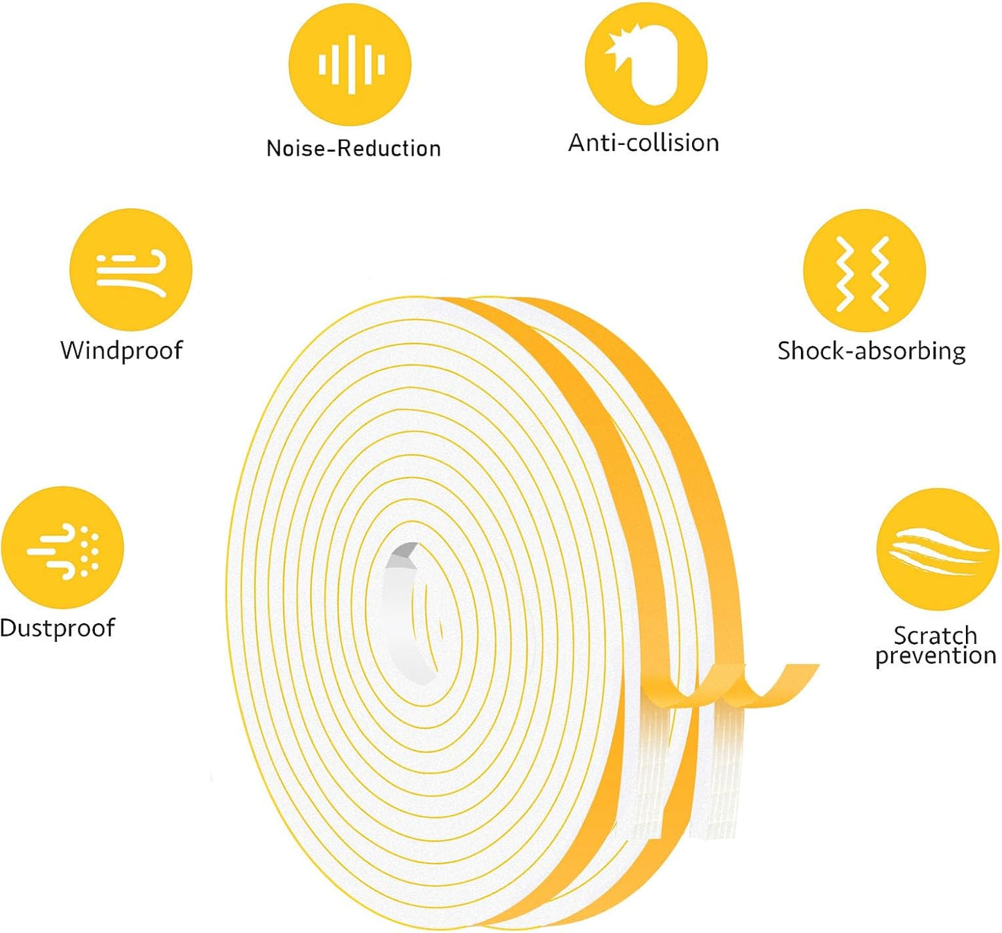 Strong Adhesive Weather Stripping, High Density Weatherproof Weather Stripping Door Seal Strip for Sliding Door, Windows,Noise-Reduction Foam Sealing Strip, White(1/2 in x 1/4 in x 26Ft)