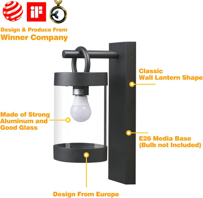 Dusk to Dawn Outdoor Wall Lighting 2 Pack Black Exterior Wall Lantern Sconce Fixture with E26 Base for Porch Patio Garage House