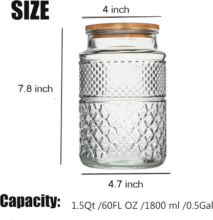 Large Glass Storage Jar, 60 FL OZ Glass Food Storage Containers with Bamboo Lid, Kitchen Containers Cereal Canisters Decorative Jar for Candy Snack Cookies Coffee Tea Nuts Airtight Glass Jars (Round)