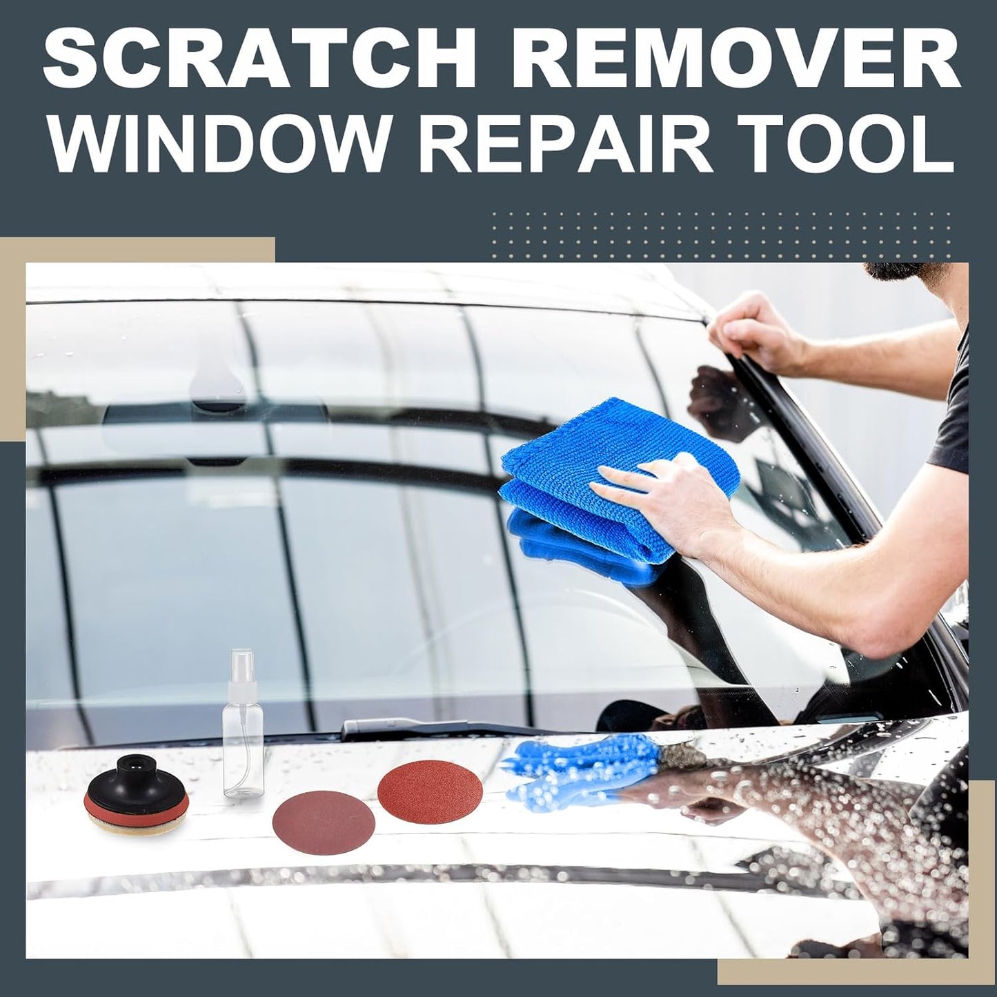 55 Pcs Glass Polishing Kit Windshield Scratch Repair Kit Car Windscreen Glass Scratch Remover 120g Cerium Oxide Powder Wheels Polish Pads Sandpaper Window Repair Tool for Car Windscreen