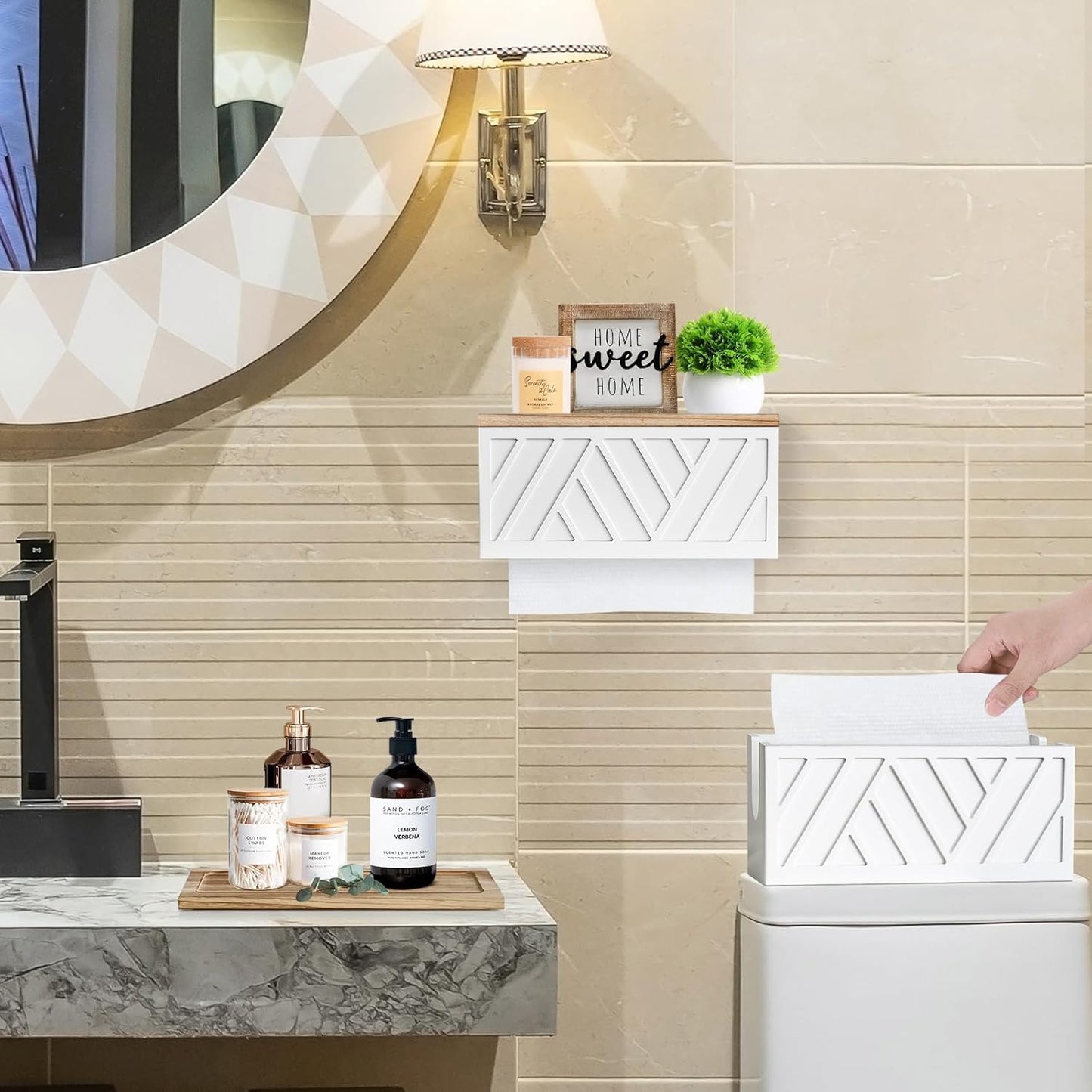 Set of 2 Paper Towel Dispenser Wall Mount, Paper Towel Holder Wall Mounted with Lid, Solid Wood Commercial C-Fold, Z-Fold, Trifold Hand Paper Towel Holder Hand Towel Holder for Bathroom Kitchen Decor